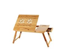 Table de Lit Pliable en Bambou pour PC Portable Inclinable, Hauteur Réglable, Table pour Ordinateur avec Tiroir, Table d’Ordinateur Portable pour Lit (Bois, Fleur,66x35x30cm)