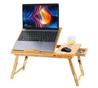 Table de Lit Pliable en Bambou pour PC Portable Inclinable, Hauteur Réglable, Table pour Ordinateur avec Tiroir, Table d’Ordinateur Portable pour Lit (Couleur Bois,66x30x35cm)