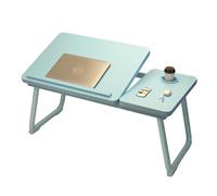 Table de lit pliable pour ordinateur portable avec porte-gobelet, plateau de petit-déjeuner, support portable pour lire, écrire et travailler sur le canapé ou le lit Bleu ciel