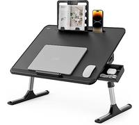 Table de lit Pliable, SAIJI 60 * 40cm Bureau de Ordinateur Portable, Plateau réglable avec 5 hauteurs, Plateau Pliant pour Ordinateur Portable avec tiroir et Support Livre pour étudiants et Adultes