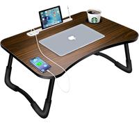 Table De Lit Pliable, Support Ordinateur Portable Avec 4 Ports Usb/Tiroir/Fente Pour Tasse/Tablette, Plateau Pour Canapé, Sol (60X40Cm, Marron)[COM912179]