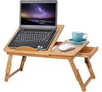 Table de lit Pliable Support Ordinateur Portable réglable inclinable Bambou Bureau de lit tiroir de Rangement,Petite Table en Bambou pour Ordinateur Portable,Ajustable 5 Positions