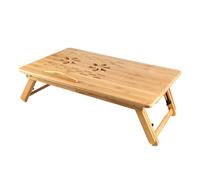 Table de lit Pliable,Table D'Ordinateur en Bambou, Pieds réglables en Hauteur Pliable inclinable avec tiroir et Trous de Ventilation Peu encombrante Table de lit-66 * 35 * 30 cm-Couleur Bois