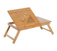 HOMCOM Table de lit, Plateau pour Ordinateur, Table d'appoint en Bois de Bambou, Plateau inclinable, Pliable et réglable en Hauteur avec tiroir, 55 x 35 x 22-32,5 cm, Naturel