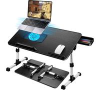 Table De Lit Pour Ordinateur Portable, Pliable, Réglable En Hauteur Et Angle, Plateau Avec Tiroir/Refroidisseur Pc, Pour Canapé/Sol (53 X 30 Cm, Noir)