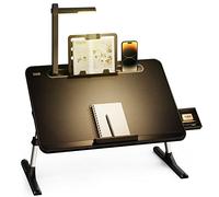 Table de lit pour ordinateur portable SAIJI avec lampe LED, angle réglable en hauteur, avec support de livre, tiroir, butoir pour lap, fente pour tablette, pieds de luge