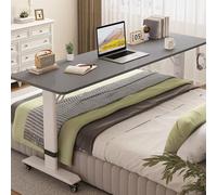 Table de lit réglable en hauteur avec roulettes | Cadre en bois robuste et en acier | Bureau de lit pour ordinateur portable, petit déjeuner | Table de lit | Bureau au-dessus de lit