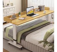 Table de lit réglable en hauteur avec roulettes | Cadre en bois robuste et en acier | Bureau de lit pour ordinateur portable, petit déjeuner | Table de lit | Bureau au-dessus de lit
