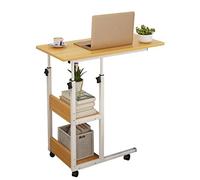 Table de lit réglable en hauteur avec roulettes, poste de travail portable pour ordinateur portable et bureau, comprend 2 étagères pour une utilisation polyvalente