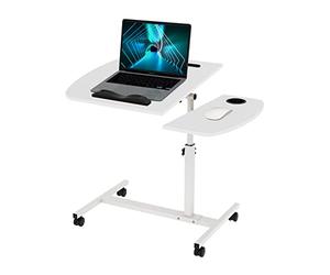 Table de Lit Roulante pour Ordinateur Portable Table Réglable en Hauteur 61,5-96,5cm et Inclinable Table De Travail avec 360°roulettes Et Structure en Métal pour Chambre,Charge Max15KG (Blanc1)
