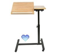 Table de Lit Roulette, Table pour ordinateur Table hauteur bois, portable hauteur réglable roulettes support pliable,360° Bureau D'ordinateur Levage Rotatif H x l x P: 60 *34.5 *58-90cm,couleur bois