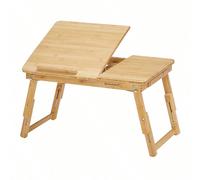 Table de Lit, Support pour Ordinateur Portable, avec Tablette et Pieds Réglables, pour Écran jusqu'à 15,6 Pouces, (61-68,3) x 34,9 x (22,5-32) cm, Couleur Naturelle Télétravail original : Travailler à