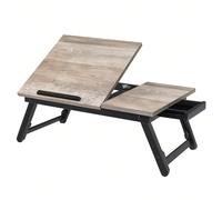 Table de lit, Support pour Ordinateur Portable, Plateau de Service Petit-déjeuner, avec Tablette et Pieds réglables, pour écran jusqu'à 15,6 Pouces, Grège POUR VOS SOIRÉES TÉLÉ : Fini les montagnes d'
