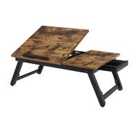 SONGMICS Table de Lit, pour Ordinateur Portable Jusqu’à 15,6 Pouces, Angle et Hauteur Réglables, Pliable, avec Tiroir, pour Travailler, Lire, Petit-Déjeuner, Pieds en Bambou, Marron Rustique LLD105B01