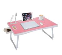 Table de lit USB pour Ordinateur Portable, Plateau Pliable avec Port de Charge USB, poignée, Fente pour Carte de Bureau/Tasse, tiroir latéral, Support Portable pour Manger, Lire, Travailler, Camping