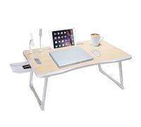 Table de lit USB pour Ordinateur Portable, Plateau Pliable avec Port de Charge USB, poignée, Fente pour Carte de Bureau/Tasse, tiroir latéral, Support Portable pour Manger, Lire, Travailler, Camping