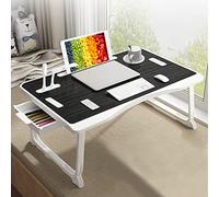 Table de lit USB pour Ordinateur Portable, Plateau Pliable avec Port de Charge USB, poignée, Fente pour Carte de Bureau/Tasse, tiroir latéral, Support Portable pour Manger, Lire, Travailler, Camping