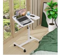 Table de Lit - VIVOLILV - Hauteur Ajustable - 2 Roulettes Verrouillables - 1 Tiroir - MDF Blanc