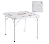 VEVOR Table de Mahjong Pliante Carrée pour 4 Joueurs, Table de Jeu de Cartes Portable, avec 4 Porte-gobelets et 4 Plateaux à Jetons, Jeu de Dominos pour Puzzles Poker Mahjong, 90 x 90 cm, Blanc