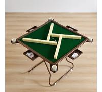 Table de Mahjong Pliante - Jeu Multifonction Portable Marron Poker Dominos 4 Joueurs Blackjack Texas Hold'em Porte-Gobelets Portables Plateaux