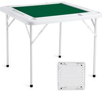 Table de mahjong pliante pour 4 joueurs - Plateau vert résistant à l'usure - Table de dominos carrée portable - 4 porte-boissons & 4 compartiments à jetons - Idéal pour le mahjong, le poker et les puz