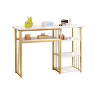 Table de Manucure - 4 Parois, Coussin de Poignet Amovible 100x40x76 cm Idéal pour Studio d’Onglerie blanc-or