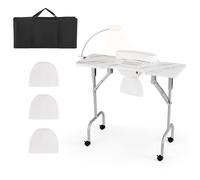 Table de Manucure avec Aspirateur - RELAX4LIFE - Lampe LED 10 Niveaux et 3 Couleurs - Repose-Poignet - Motif Marbré - Blanc