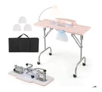 Table de Manucure avec Aspirateur - RELAX4LIFE - Lampe LED 10 Niveaux et 3 Couleurs - Repose-Poignet - Motif Marbré - Rose