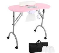 Table de manucure avec aspiration, 5,5W Table de manucure pliable avec roulettes, Aspirateur portable pour ongles avec 3 sacs à poussière et sac de transport pour salons de manucure, salons de beauté