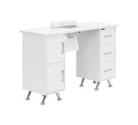 Table de manucure - avec aspiration - blanc / argenté - 3 tiroirs - repose-mains | physa