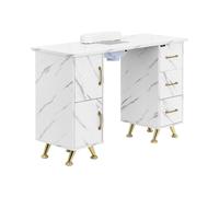 Table de manucure physa - avec aspiration - Marbré / Doré - 3 tiroirs - repose-mains