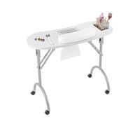 Table de manucure avec aspiration, table à ongles pliable avec roues, aspirateur à ongles, coussinet de poignet, sac à poussière et sac de transport, pour la maison, les salons de beauté (blanc)