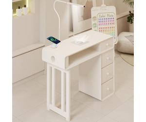 Table de manucure avec collecteur de poussière, lumière LED, chargement sans fil, design ergonomique, espace de rangement pour salons et studios de beauté