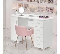 Table de Manucure avec Système d'aspiration des Poussières - 4 Tiroirs - 1 Armoires - Repose - sur Roulettes avec Frein (Blanc)