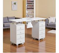 Table de Manucure avec Système d'aspiration des Poussières - 8 Tiroirs - Repose - sur Roulettes avec Frein (Blanc)