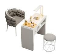 Table de manucure avec tiroirs et collecteur de poussière électrique - Bureau moderne pour salon de beauté, spa et maquillage, travail éclairé à DEL, design en bois