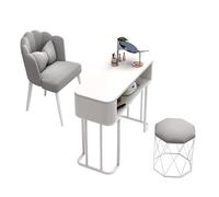 Table de manucure - Bureau professionnel pour nail art avec tiroir et étagères ouvertes, beauté moderne en bois pour salon et spa, espace de travail avec plateau en verre