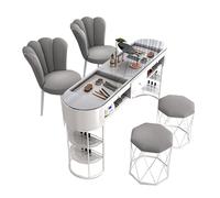 Table de manucure élégante pour les techniciens des ongles, maquillage fonctionnel avec tiroirs de rangement et étagères ouvertes, postes de travail professionnels pour la beauté des ongles pour