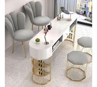 Table de Manucure Et Bureau Pour Ongles，table de Nail Art Professionnelle Double Avec Plateau En Verre Et Armoire Ouverte À 2 Niveaux，poste de Travail Pour Fournitures Pour Ongles de Salon de Beauté