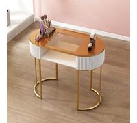 Table de manucure Moderne et élégante avec rangements et tiroirs pour prothésistes ongulaires - Design en Bois avec Plateau en Verre doré, 80 cm, idéale pour Les Salons et spas.