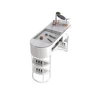 Table de manucure moderne, plateau en verre avec tiroirs de rangement et étagères ouvertes, station professionnelle pour salon et bureau, station de travail élégante pour la beauté des ongles