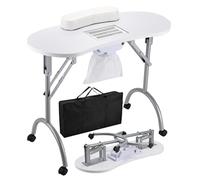 Table de manucure pliable avec aspiration, table de travail des ongles multifonction avec roulettes, aspirateur à ongles intégré, pour salons de manucure, salons de beauté, maisons (blanc, couleur