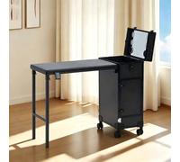 Table de manucure pliable, valise de maquillage à roulettes, poste de travail mobile pour prothésiste ongulaire, chariot cosmétique avec miroir LED à intensité variable(C)