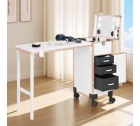 Table de manucure pliable, valise de maquillage à roulettes, poste de travail mobile pour prothésiste ongulaire, chariot cosmétique avec miroir LED à intensité variable(B)