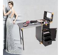 Table de manucure pliable, valise de voyage verrouillable, table de manucure avec roulettes et miroir, poste de travail de voyage pour artistes en salon de beauté, maquillage(Gray)