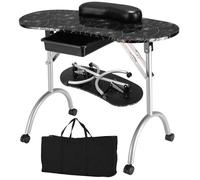 Table de Manucure Pliante à Roulettes - COSTWAY - Tiroir - Coussin pour Poignet - 90 x 37 x 68 cm Noir