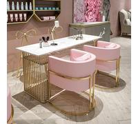 Table de Manucure Portable en Marbre avec Double Couche de Rangement Pieds de Support Élégants en Finition Dorée, Table de Manucure Facile À Assembler pour Salon Et Spa(120x45x78cm)