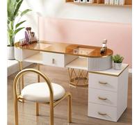 Table de Manucure Pour Artiste，poste de Travail Professionnel Moderne Pour La Beauté Des Ongles Bureau de Manucure en Bois Pour Salon de Beauté Avec Tiroirs Et Armoire de Rangement À 3 Niveaux