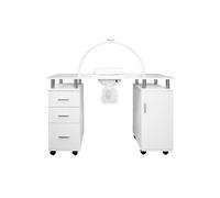 Table de Manucure Professionnelle & Lampe LED Demi-Lune, Aspirateur à Poussière, Coussin Repose-Mains Amovible, Tiroirs, 3 Modes Lumière, Bureau Onglerie Institut Beauté [Support téléphone Inclus]