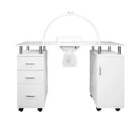 Table de Manucure Professionnelle & Lampe LED Demi-Lune, Aspirateur à Poussière, Coussin Repose-mains Amovible, Tiroirs, 3 Modes Lumière, Bureau Onglerie Institut Beauté [Support téléphone INCLUS]